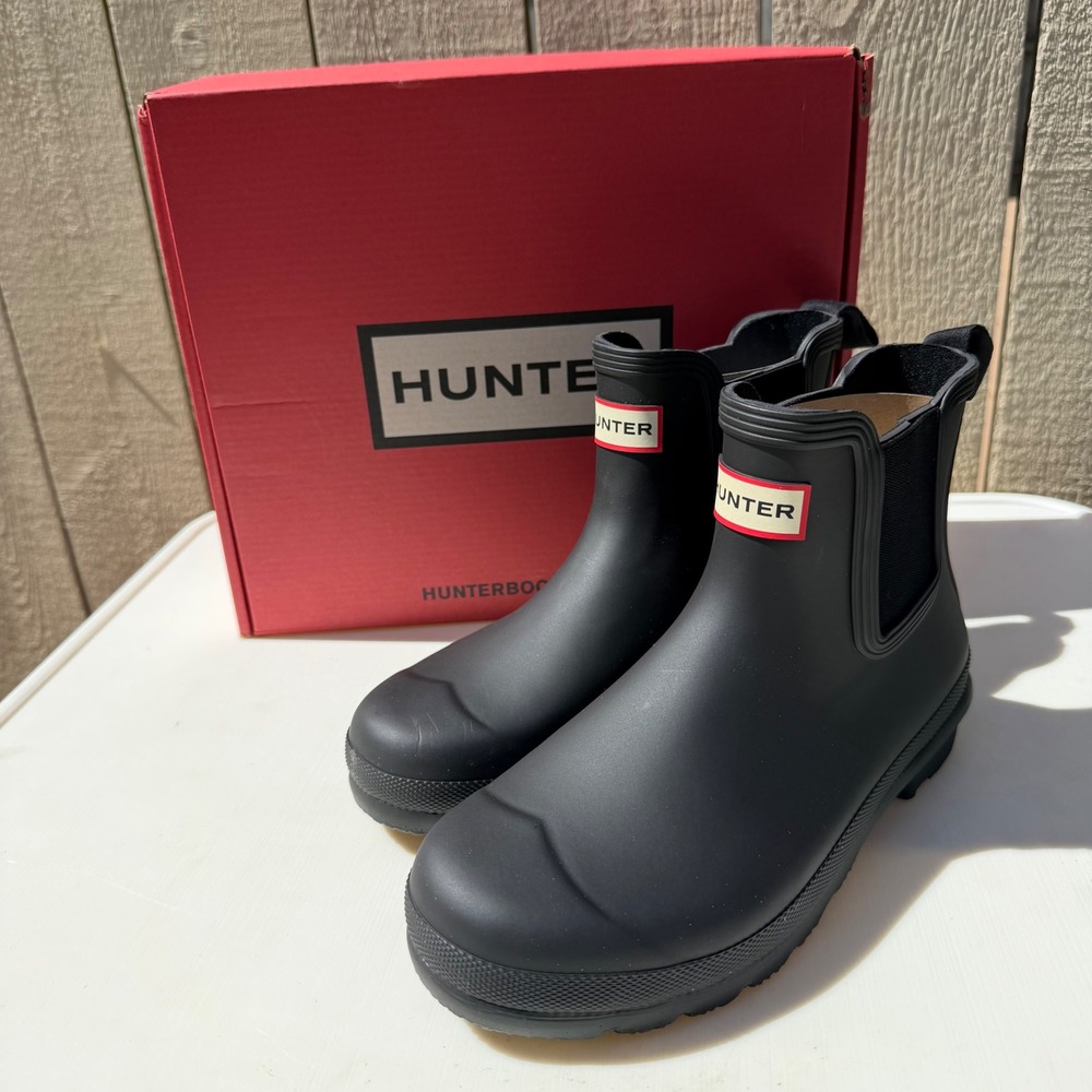 Hunter Rain Boots Chelsea Boot Black Size 10 NEW IN BOX Matte Black Rubber $155